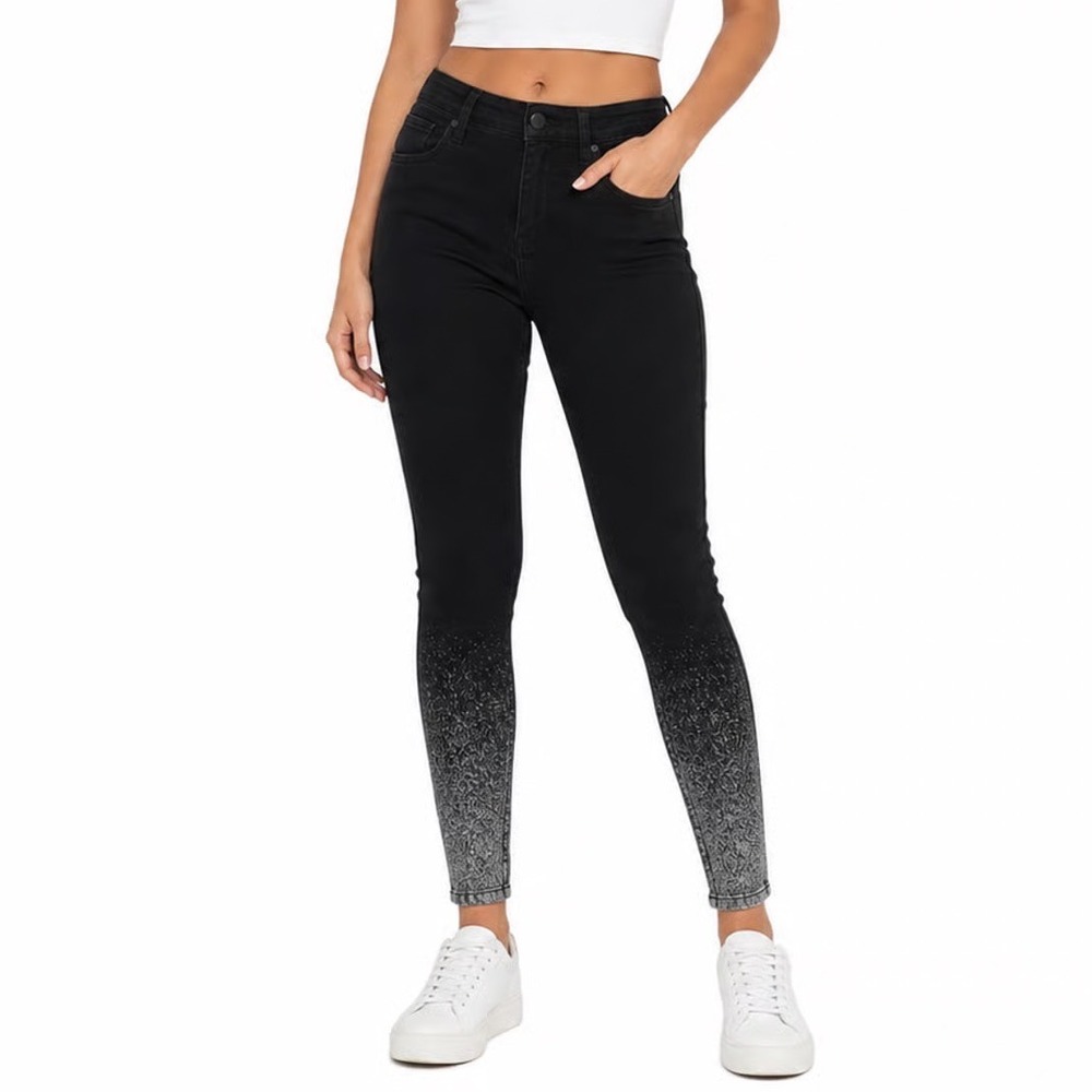 Celebrity Pink High Rise Ankle Skinny Jeans Black Silver Glitter Ombre